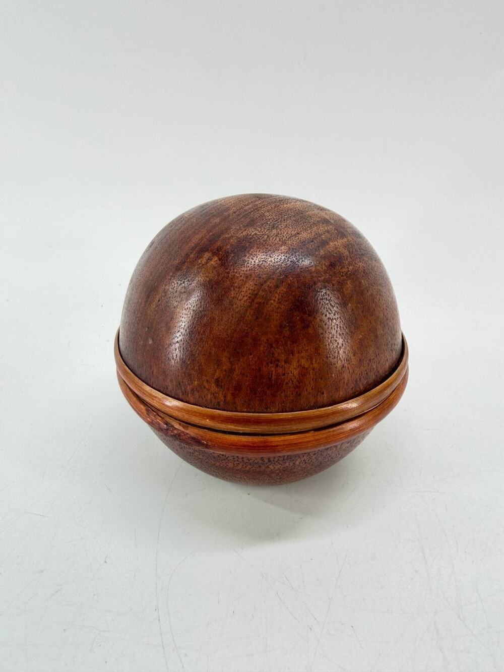 Hand Turned Wooden Sphere Box Lidded Round Trinket Storage Box Rustic Decor